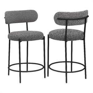 Winona Counter Height Chair Set of 2- Gray Boucle- Black Metal 25 Inch