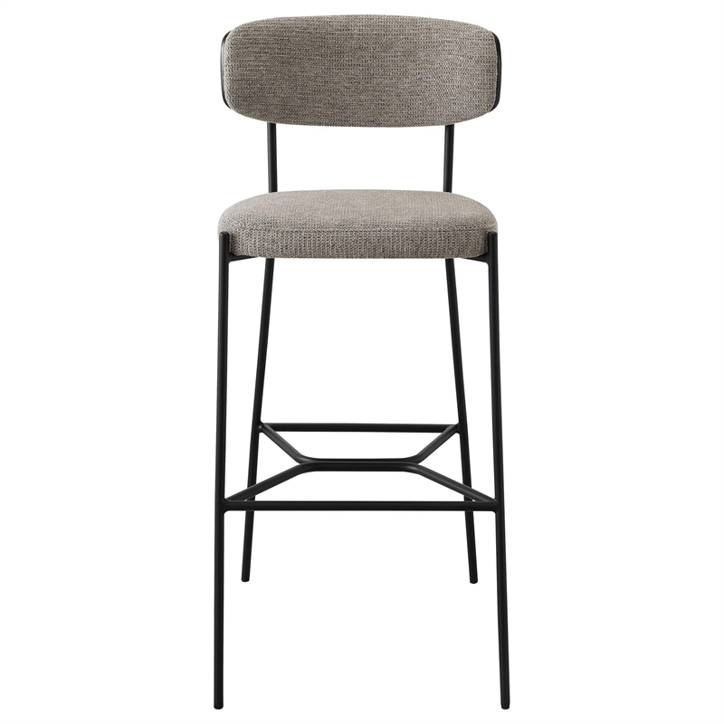 Ellina Pub Height Bar Chair Set of 2- Taupe Fabric- Black- 30 Inch