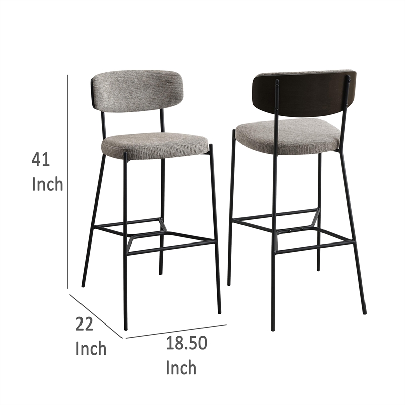 Ellina Pub Height Bar Chair Set of 2- Taupe Fabric- Black- 30 Inch