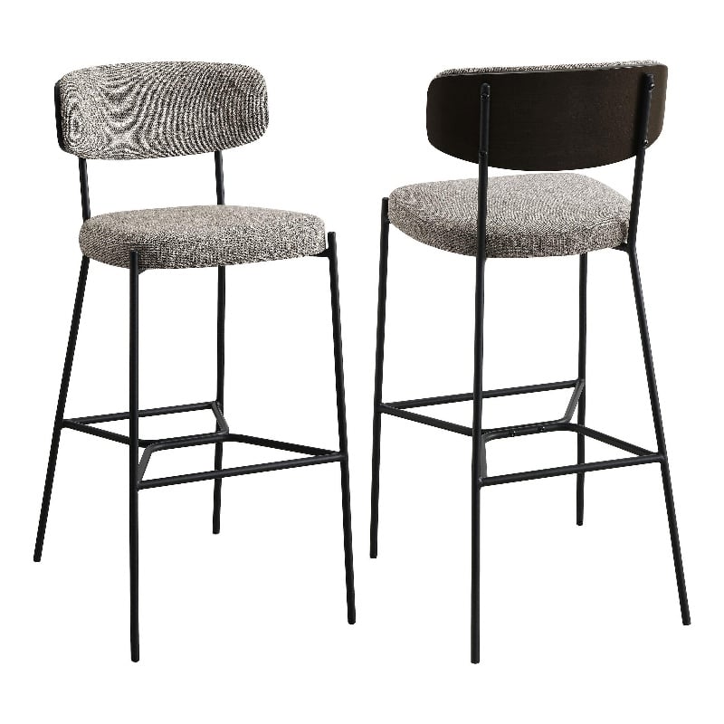 Ellina Pub Height Bar Chair Set of 2- Taupe Fabric- Black- 30 Inch