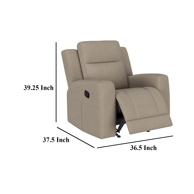 Krio Manual Recliner Chair- 37 Inch Modern Taupe Brown Faux Leather