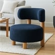 Zona Accent Chair- Barrel Back- Navy Blue Boucle Fabric and Brown Wood