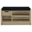 Aryn Storage Bench - Adjustable Shelf - Black Faux Leather - Oak Brown