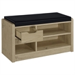 Aryn Storage Bench - Adjustable Shelf - Black Faux Leather - Oak Brown