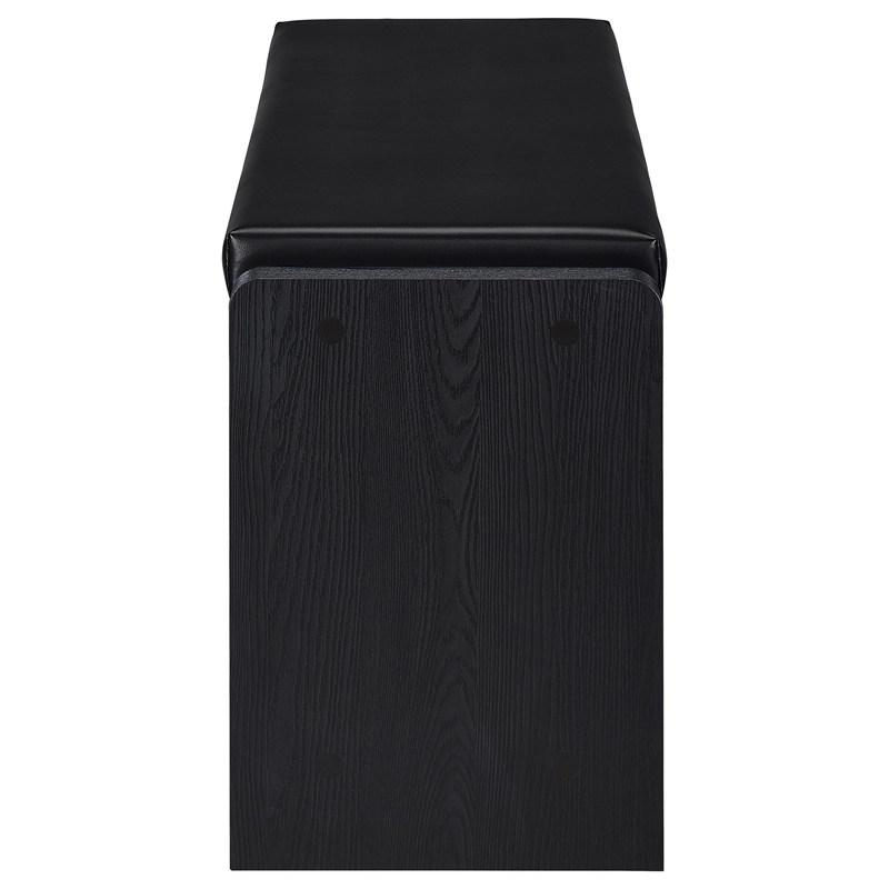 Aryn Storage Bench with Adjustable Shelf - Black Faux Leather - Black