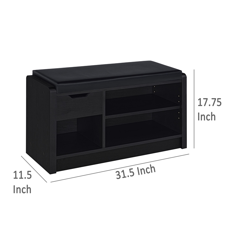 Aryn Storage Bench with Adjustable Shelf - Black Faux Leather - Black