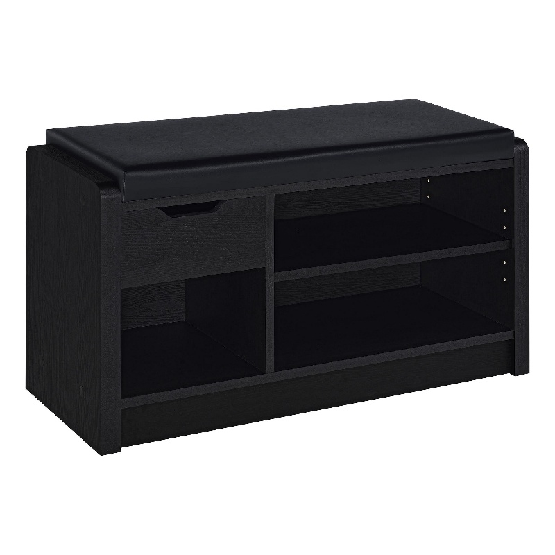 Aryn Storage Bench with Adjustable Shelf - Black Faux Leather - Black