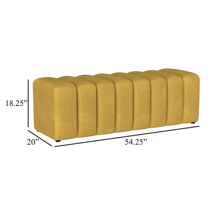 Sanna Accent Bench - Modern Channel Tufted Yellow Fabric - 54 Inch