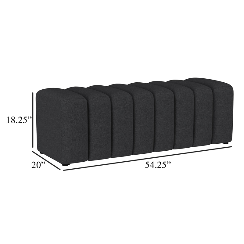 Sanna Accent Bench - Modern Channel Tufted Charcoal Black - 54 Inch