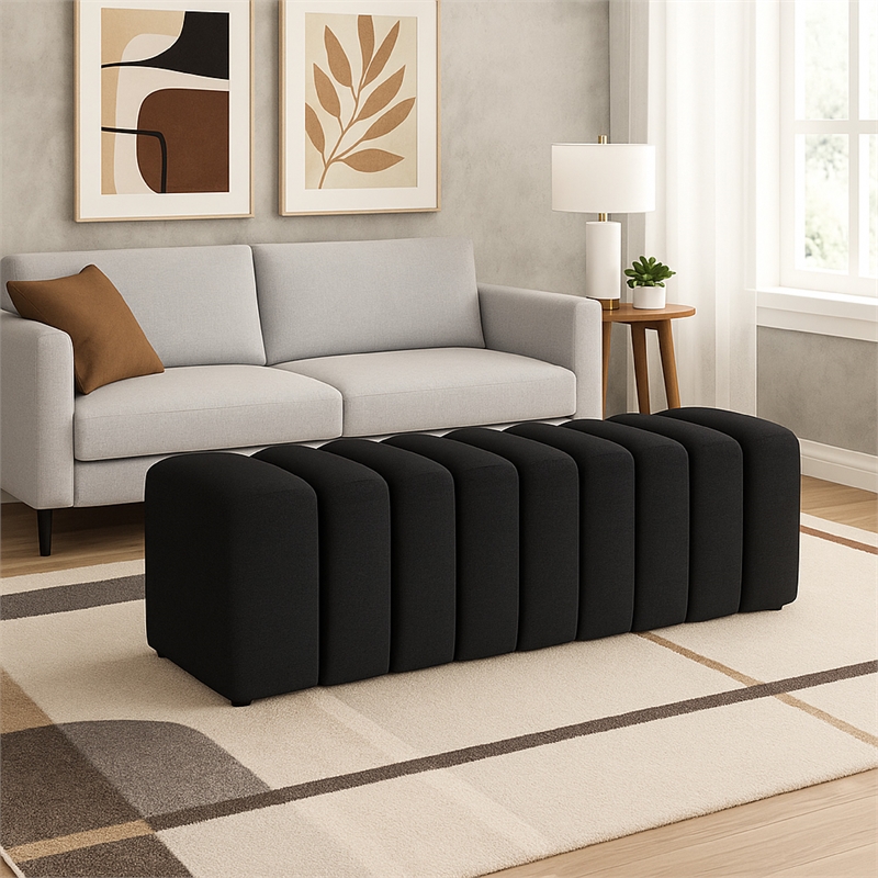 Sanna Accent Bench - Modern Channel Tufted Charcoal Black - 54 Inch