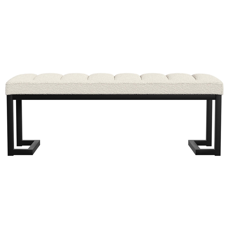 Mezza Accent Bench - Tufted Ivory Boucle Fabric - Black Metal - 48 Inch