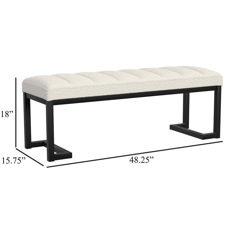 Mezza Accent Bench - Tufted Ivory Boucle Fabric - Black Metal - 48 Inch