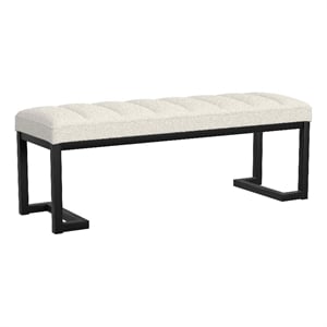 Mezza Accent Bench - Tufted Ivory Boucle Fabric - Black Metal - 48 Inch