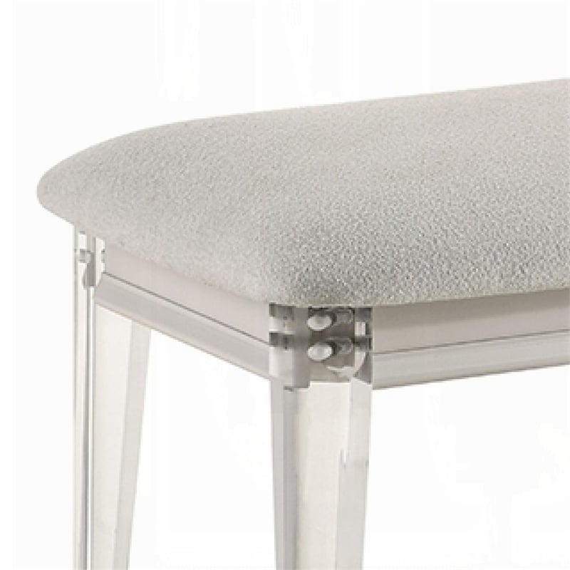 Veda Accent Bench - Light Gray Boucle - Pearl White Wood Finish -54 Inch