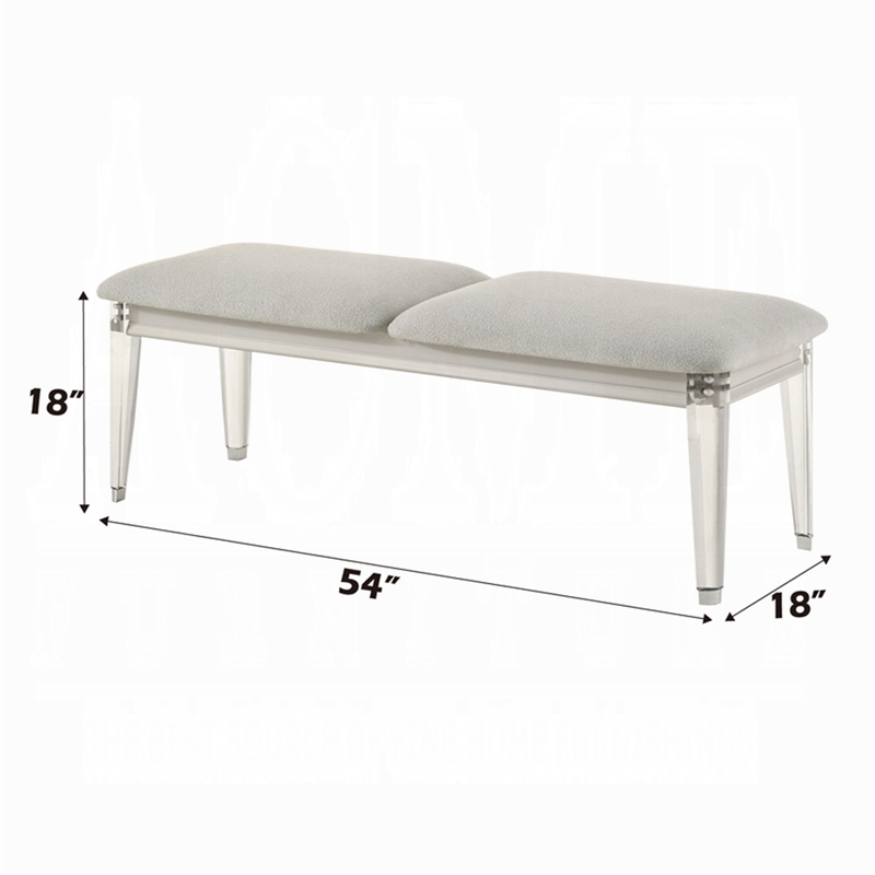 Veda Accent Bench - Light Gray Boucle - Pearl White Wood Finish -54 Inch