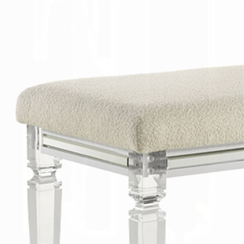 Rara Bench - Beige Padded Seat - 54 Inch Clear Tapered Acrylic Legs
