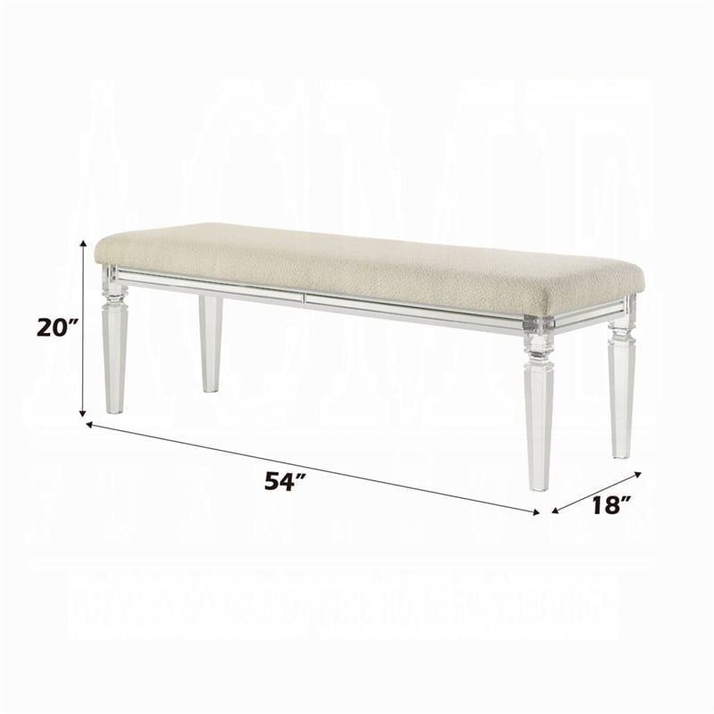 Rara Bench - Beige Padded Seat - 54 Inch Clear Tapered Acrylic Legs
