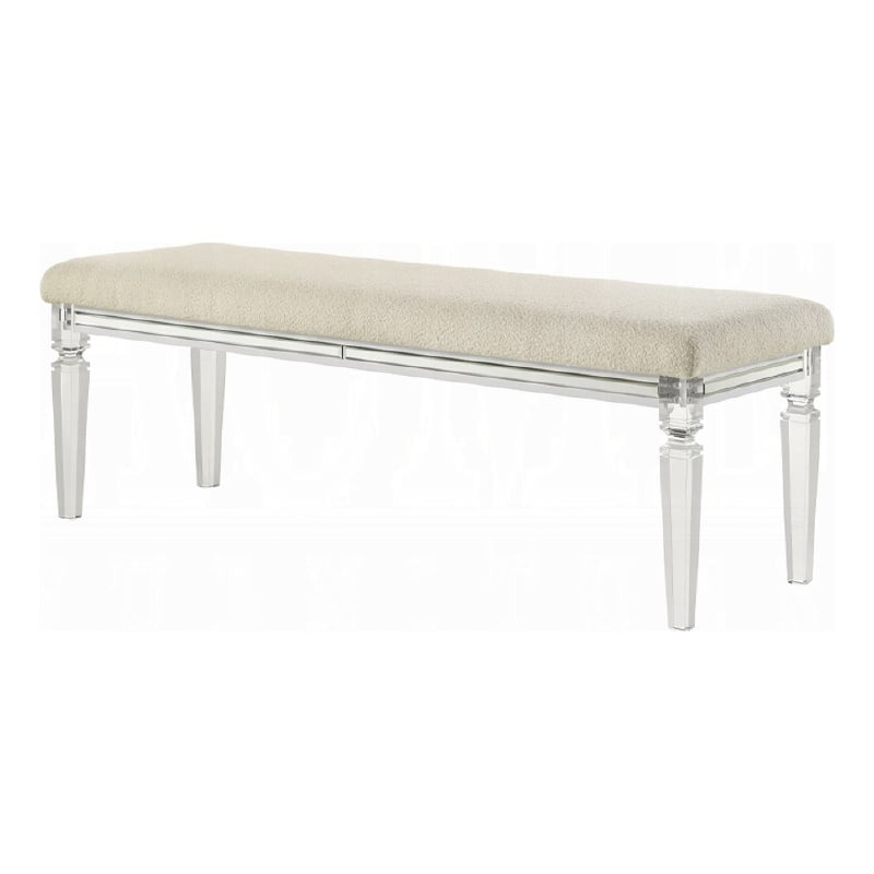 Rara Bench - Beige Padded Seat - 54 Inch Clear Tapered Acrylic Legs