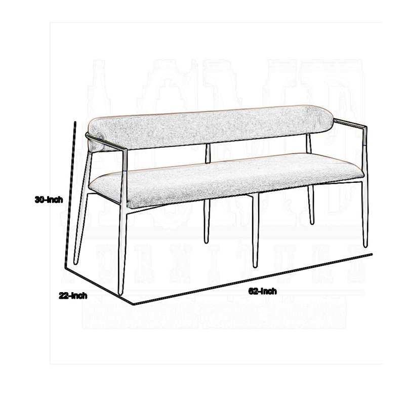 Vonn Long Bench - 62 Inch - Black Chenille - Padded Backrest - Metal Legs