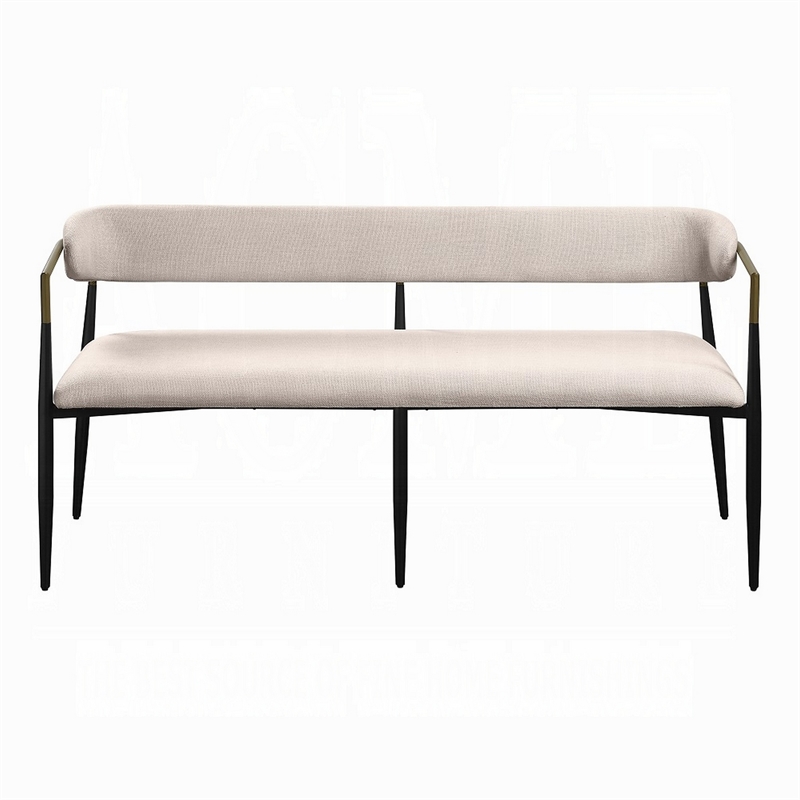 Vonn Dining Bench - Modern 62 Inch Black Metal Frame - Beige Fabric Back