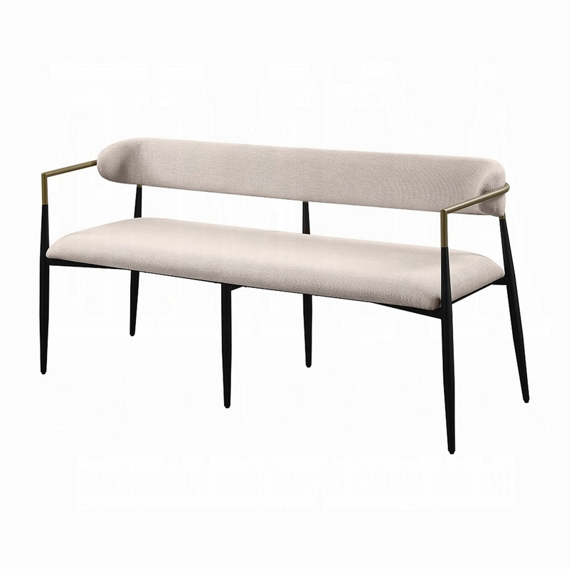 Vonn Dining Bench - Modern 62 Inch Black Metal Frame - Beige Fabric Back