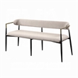 Vonn Dining Bench - Modern 62 Inch Black Metal Frame - Beige Fabric Back