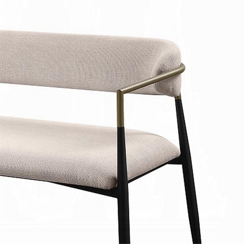 Vonn Dining Bench - Modern 62 Inch Black Metal Frame - Beige Fabric Back