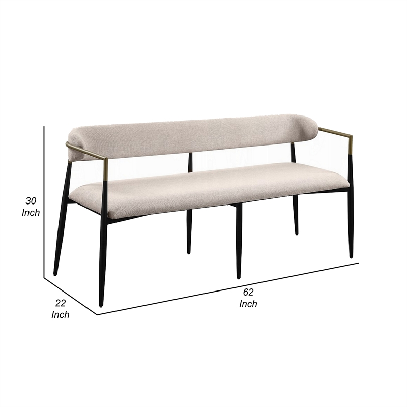 Vonn Dining Bench - Modern 62 Inch Black Metal Frame - Beige Fabric Back