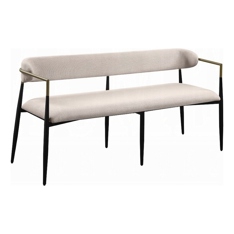 Vonn Dining Bench - Modern 62 Inch Black Metal Frame - Beige Fabric Back