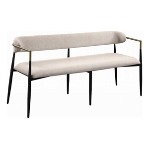 Vonn Dining Bench - Modern 62 Inch Black Metal Frame - Beige Fabric Back