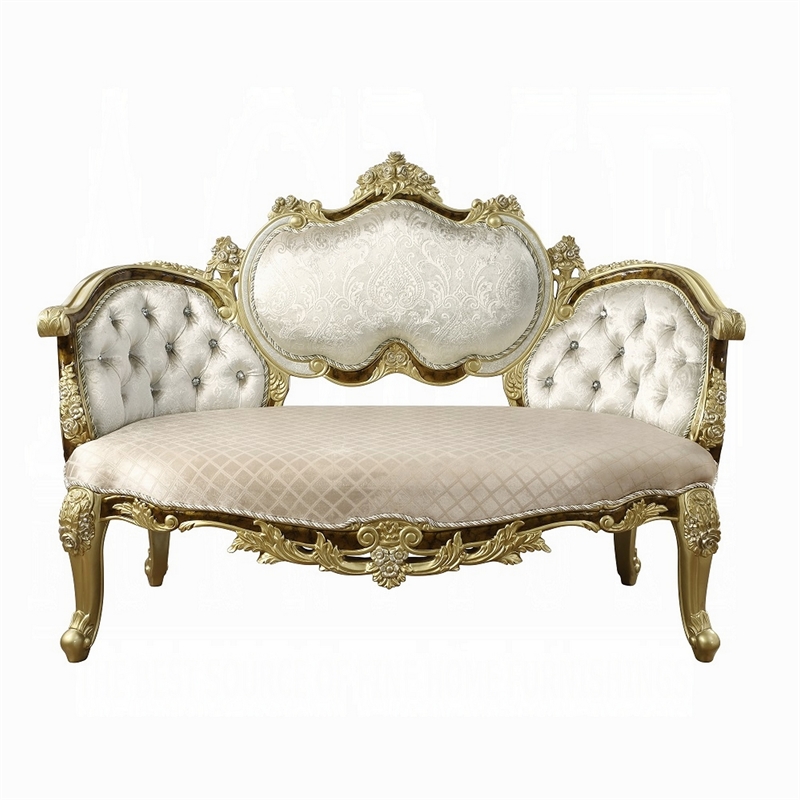 Mara Curved Bench Sofa - Wingback Crystal Tufted - Classic Gold Carvings