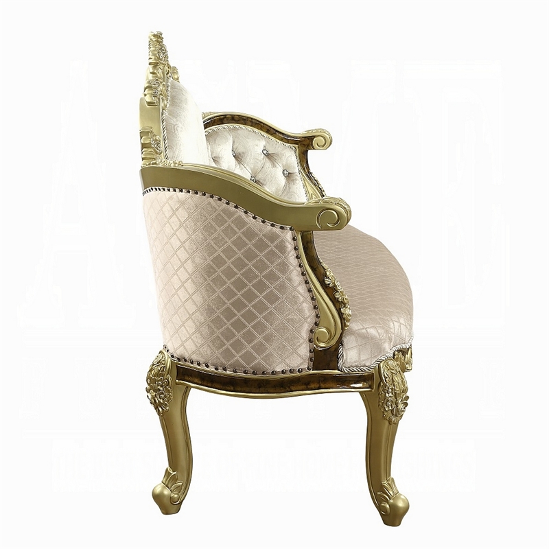 Mara Curved Bench Sofa - Wingback Crystal Tufted - Classic Gold Carvings