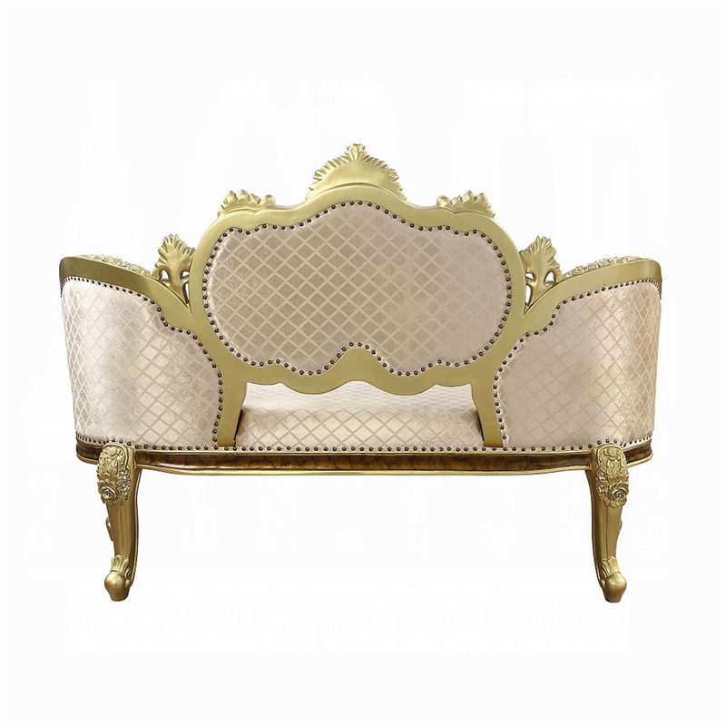 Mara Curved Bench Sofa - Wingback Crystal Tufted - Classic Gold Carvings