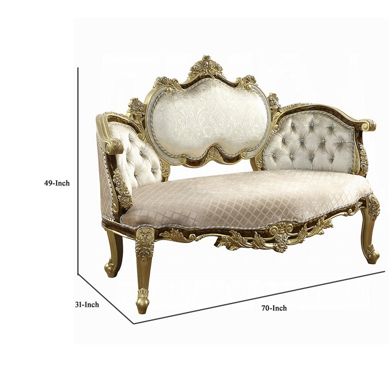 Mara Curved Bench Sofa - Wingback Crystal Tufted - Classic Gold Carvings