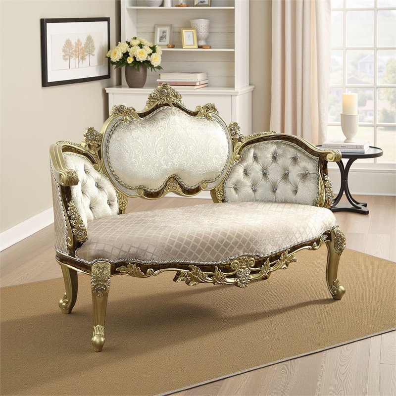 Mara Curved Bench Sofa - Wingback Crystal Tufted - Classic Gold Carvings