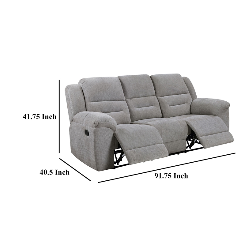 Gilo Manual Recliner Sofa- 92 Inch Light Gray- Pillow Top Armrests