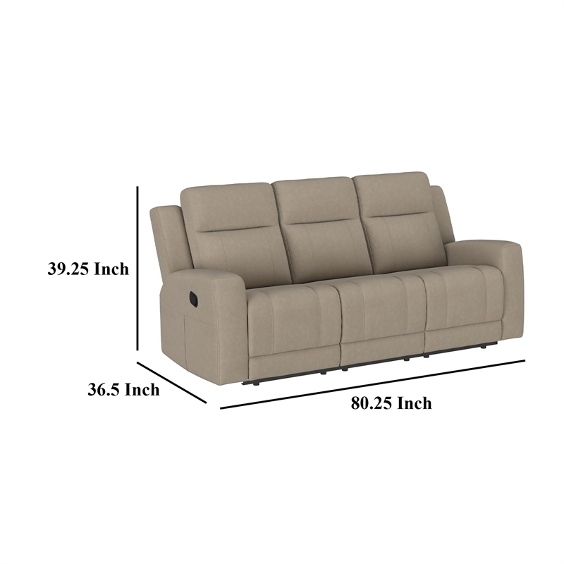 Krio Manual Recliner Sofa- 80 Inch Modern Taupe Brown Faux Leather