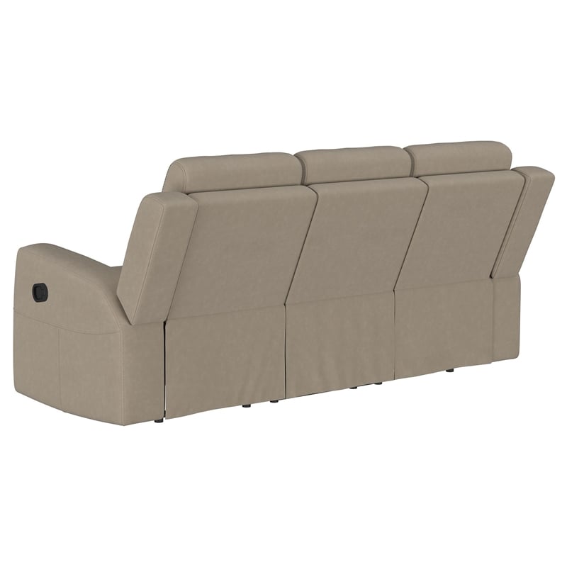 Krio Manual Recliner Sofa- 80 Inch Modern Taupe Brown Faux Leather