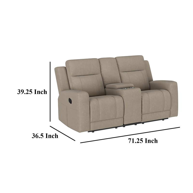 Krio Manual Recliner Loveseat- 71 Inch Modern Taupe Brown Faux Leather