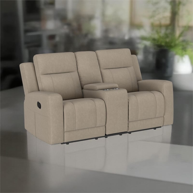 Krio Manual Recliner Loveseat- 71 Inch Modern Taupe Brown Faux Leather