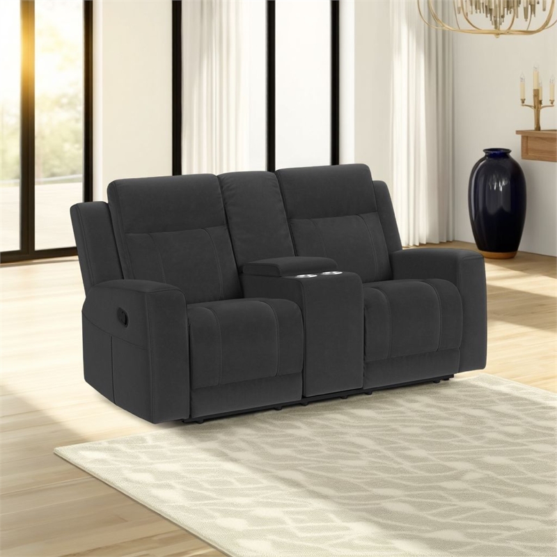 Krio Manual Recliner Loveseat- 71 Inch- Charcoal Gray Faux Leather