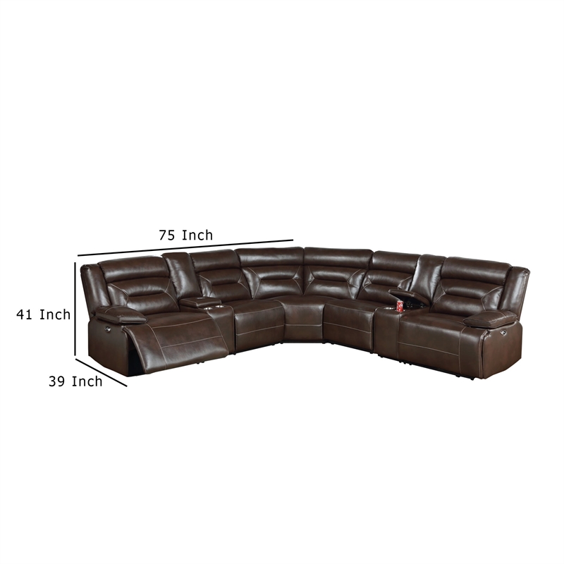 Dina Power Sectional Recliner L Shape Sofa- Dark Brown Faux Leather