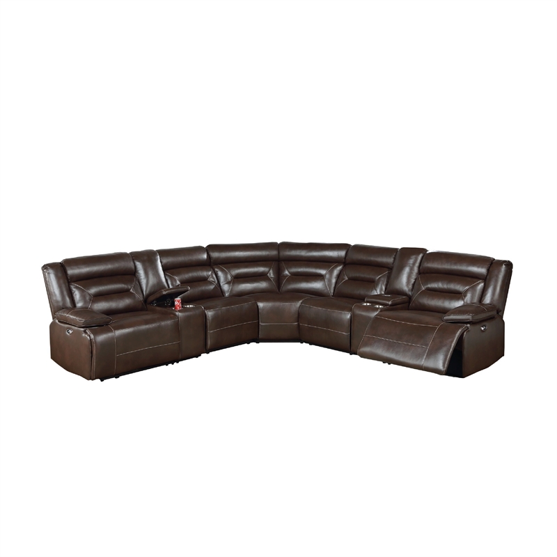 Dina Power Sectional Recliner L Shape Sofa- Dark Brown Faux Leather
