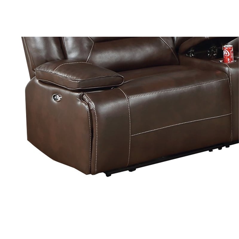 Dina Power Sectional Recliner L Shape Sofa- Dark Brown Faux Leather