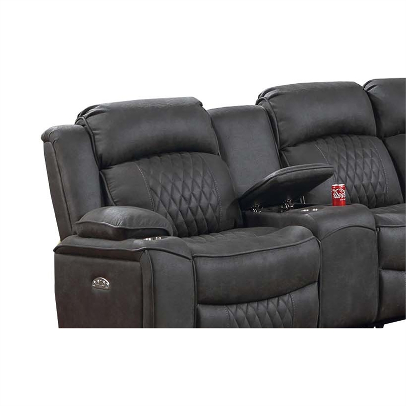Ina Power Sectional Recliner L Shape Sofa- Charcoal Gray Faux Leather