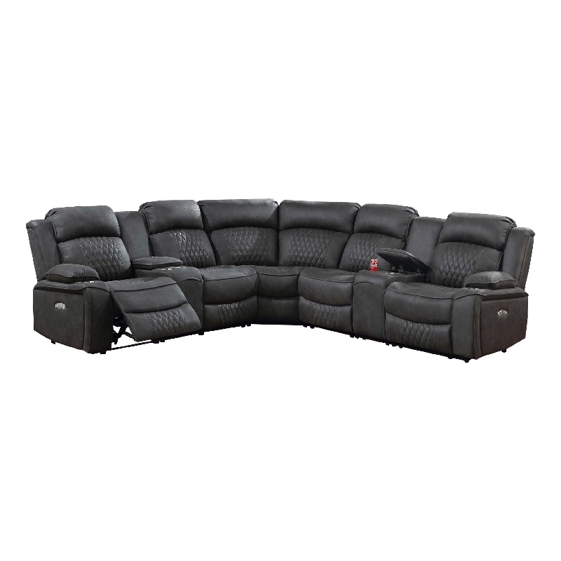 Ina Power Sectional Recliner L Shape Sofa- Charcoal Gray Faux Leather