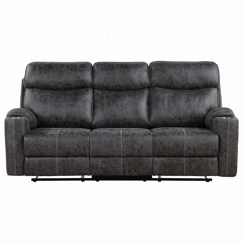 Hori Manual Recliner Sofa- 86 Inch- Dark Gray Microfiber- Cupholders