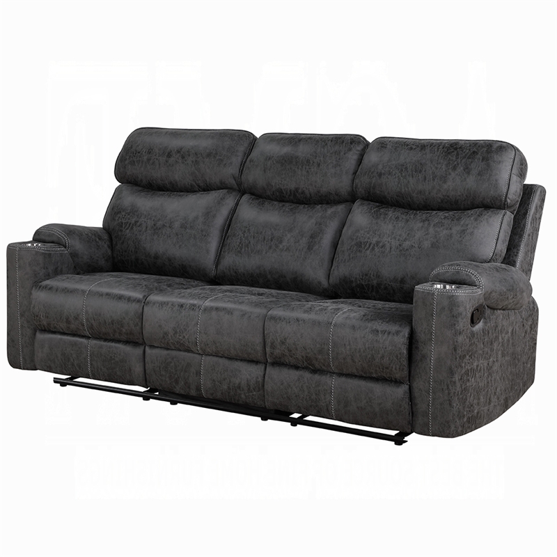 Hori Manual Recliner Sofa- 86 Inch- Dark Gray Microfiber- Cupholders