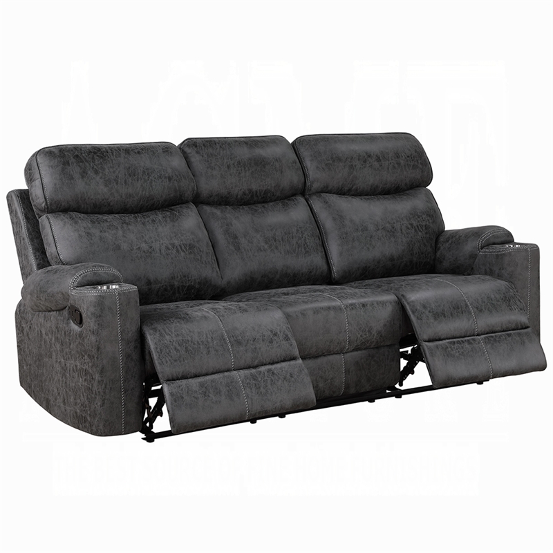 Hori Manual Recliner Sofa- 86 Inch- Dark Gray Microfiber- Cupholders