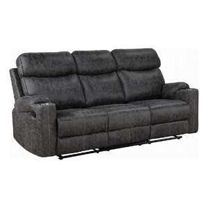 Hori Manual Recliner Sofa- 86 Inch- Dark Gray Microfiber- Cupholders